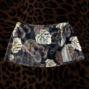 Black, Brown + Cream Floral Palm Swim Skirt